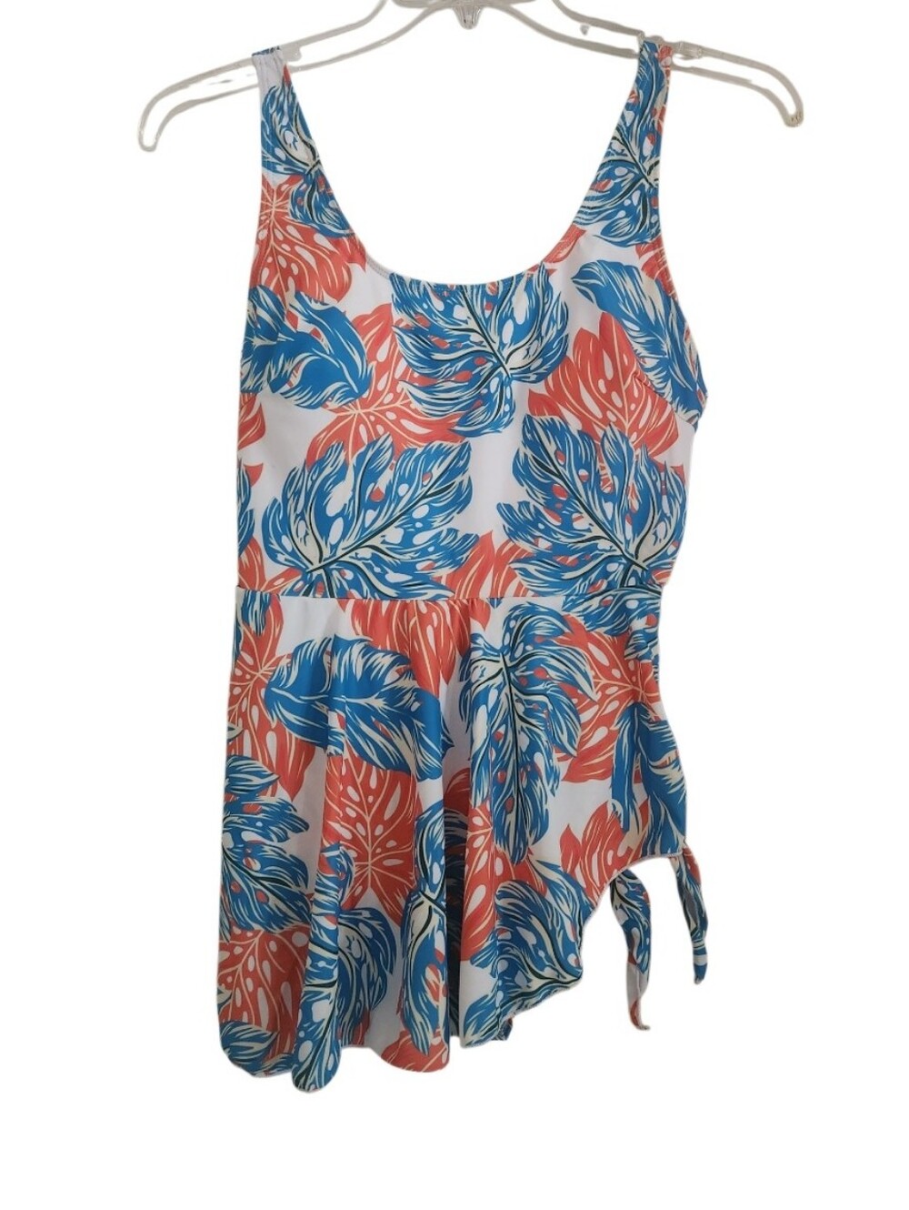 Women’s Tropical Leaf Print Swimsuit - Blue & Coral Sz Xl